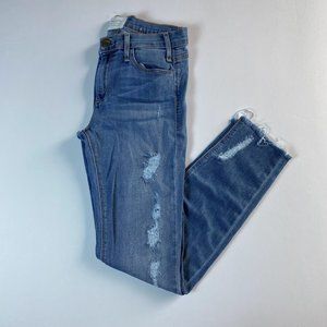 McGuire, blue distressed Pirelli Ankle Roll skinny jeans, size 6/28